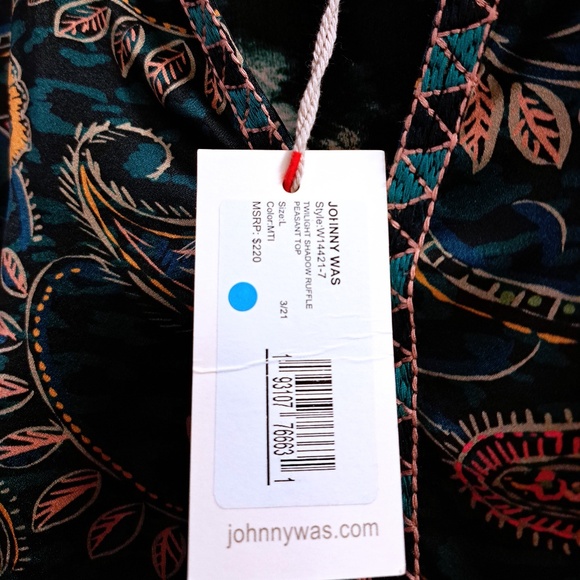 Johnny Was Twilight Shadow Ruffled Peasant Top Size Large - Picture 7 of 9
